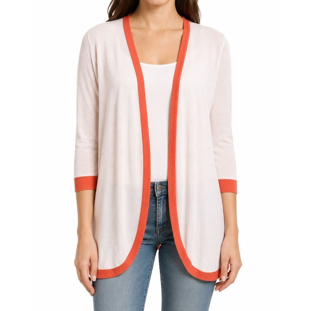 Tommy Bahama Womens White Coral Open Front Cardigan Sweater XS 3/4 Sleeve